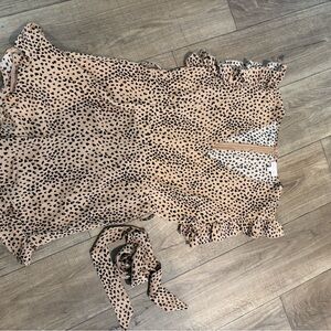 Leopard Print Ruffle Romper with Tie